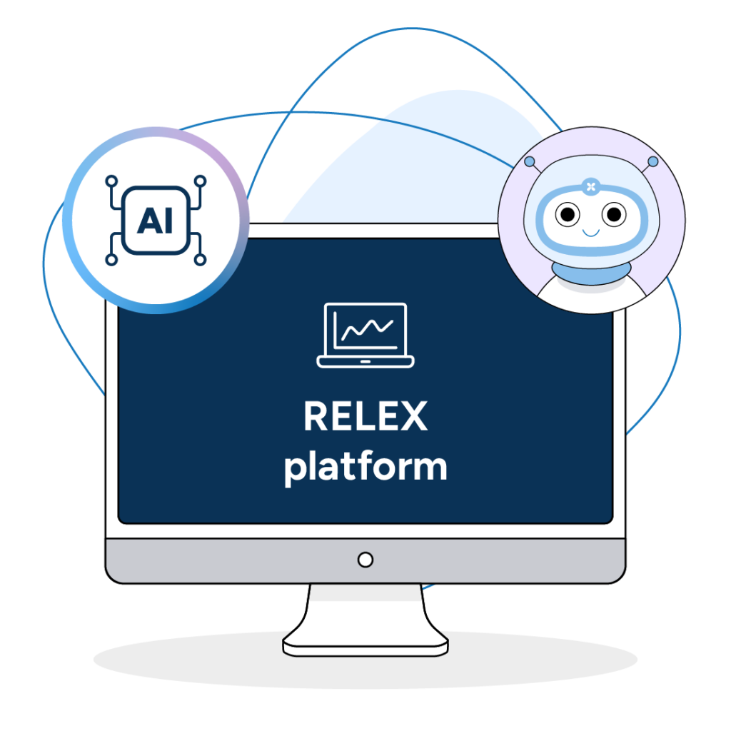 An illustration showing the RELEX platform, with AI on the left, Rebot on the right and the RELEX platform in the centre.